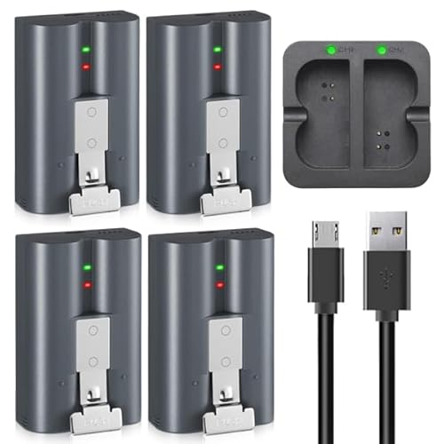 (4 Pack Battery+Dual USB Charging Station) V4 Battery for Ring Doorbell Camera 1/2/3/4/3+/3plus, Stick Up Cam (2nd & 3rd Gen), Peephole/Spotlight Camera/Spotlight Cam Solar/Camera Indoor Outdoor