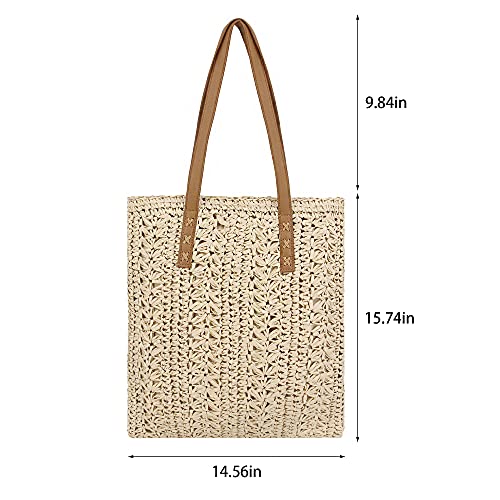 Image of Naimo Women Straw Beach Shoulder Bag Woven Tote Handbag Large Handmade Weaving Summer Casual Hobo Bag