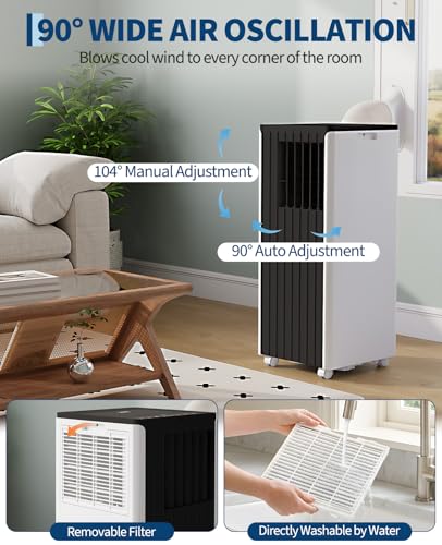 Image of Garvee 8000 BTU Portable Air Conditioner, 3-in-1 Cooling, Dehumidifier & Fan for Rooms Up to 350 Sq. Ft. | Sleep Mode | Energy-Saving 24-Hr Timer | AC Unit w /Remote & Full Window Kit, Black Top, 115V