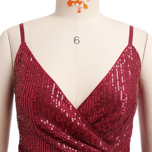 Image of IDOPIP Women V Neck Sequins Ruched Bodycon Dress Formal Evening Party Sparkle Gown Sexy Wrap Cocktail Homecoming Midi Dress
