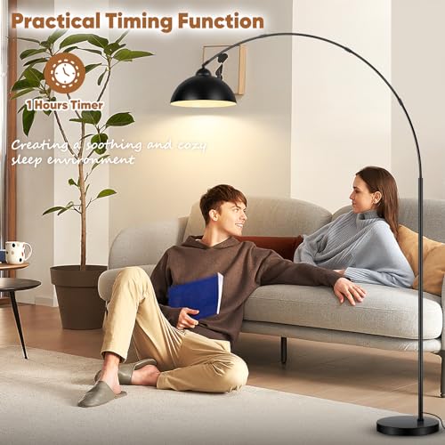Arc Floor Lamp for Living Room with Remote, 78” Black Standing Lamp with LED Bulb, Stepless Dimmable Color Temperature & Brightness Corner Lamp, Modern Over Couch Tall Reading Light for Bedroom Office