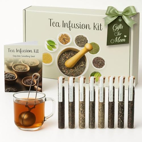 Loose Leaf Tea Sampler - Tea Gift Set Box – 8 Unique Flavors with Stainless Steel Infuser | Vanilla Chai, Jasmine, Lemon Honey & More | Tea Gift Set for Women - Set of 9 - Mothers Day Gifts For Mom