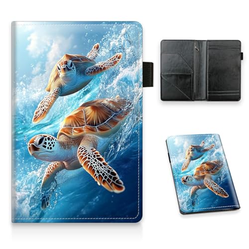 FXIANGWL Server Book, PU Leather Waiter Book Server with Zipper Pocket Guest Check Notepad Organizer for Restaurant Servers and Hospitality Staff, for Fits Server Apron, Colorful Turtle