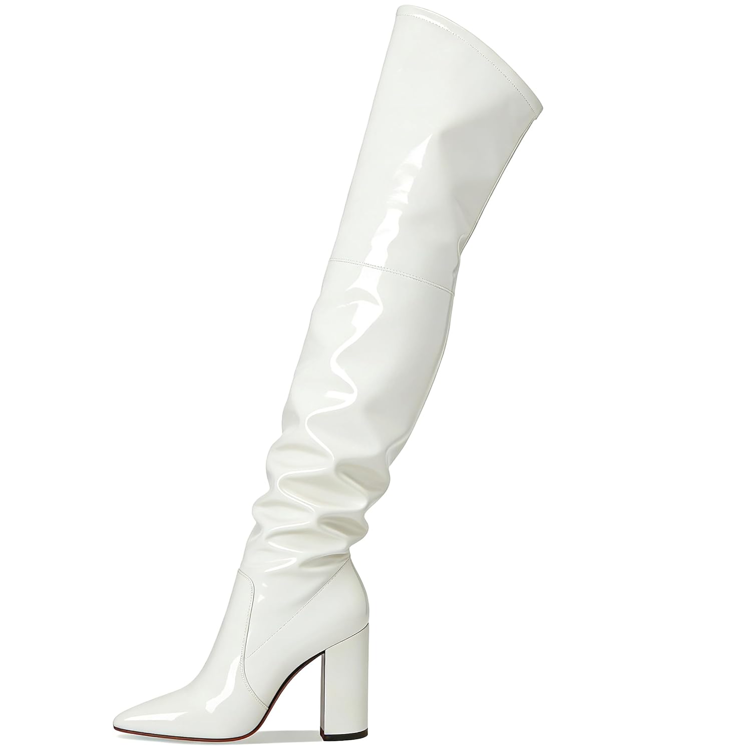 Zamikoo Women Over the Knee Boots Slouchy Pointed Toe Block Chunky High Heel Boots Pull On Thigh High