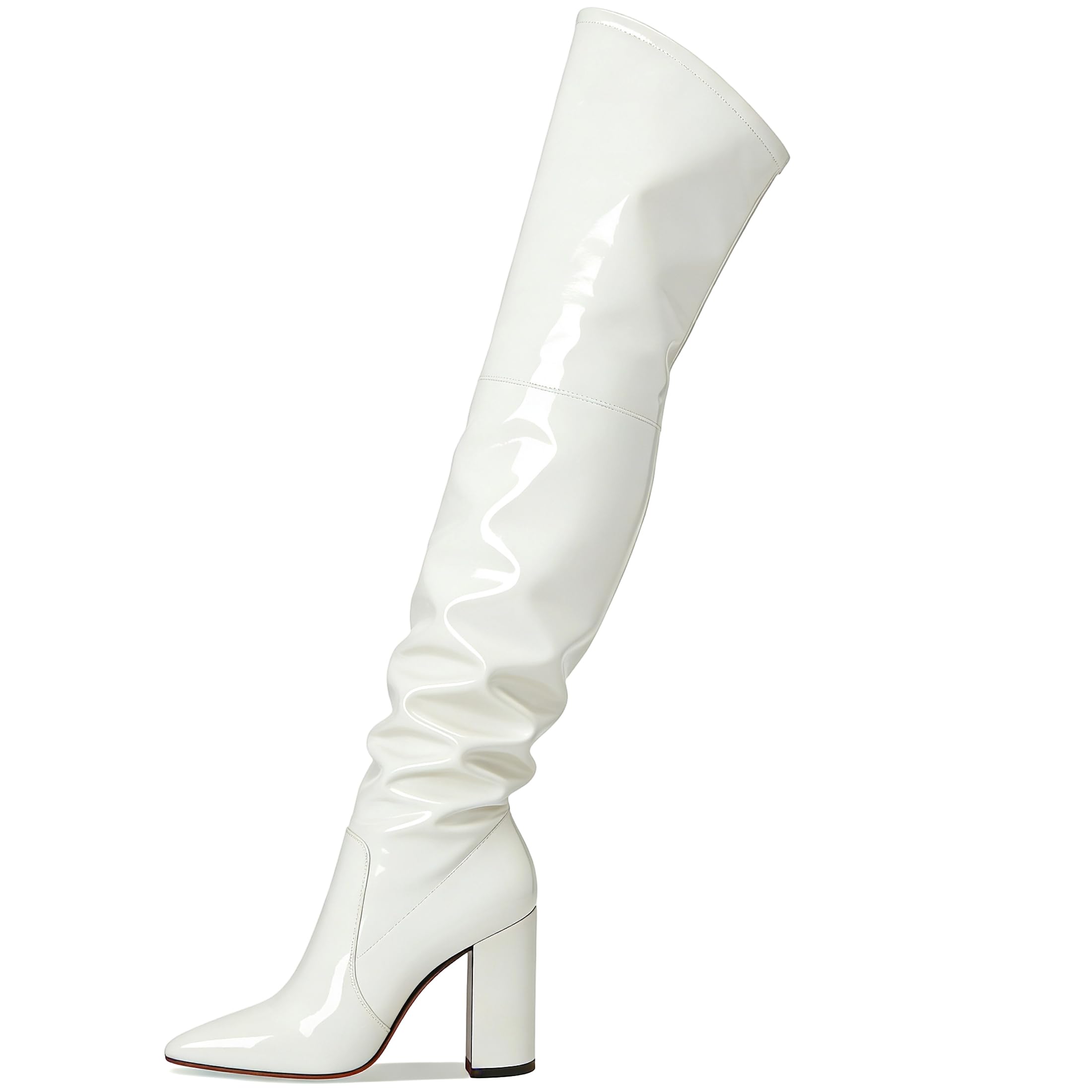 Zamikoo Women Over the Knee Boots Slouchy Pointed Toe Block Chunky High Heel Boots Pull On Thigh High