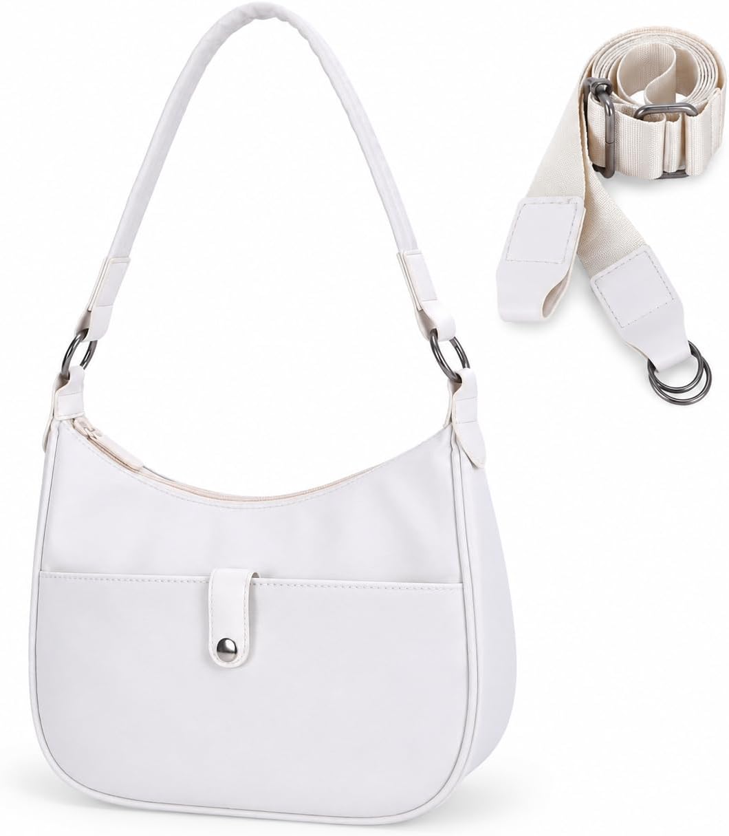 Shoulder Bag for Women, Nylon Tote Handbag Crossbody Purse with Detachable Strap, Lightweight Travel Satchel