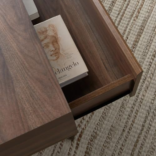 Image of Modus Engineered Wood Coffee Table with Hidden Storage Drawer | Modern Center Table for Living Room | Minimalist Tea Table with Spacious Storage | Dark Walnut Finish