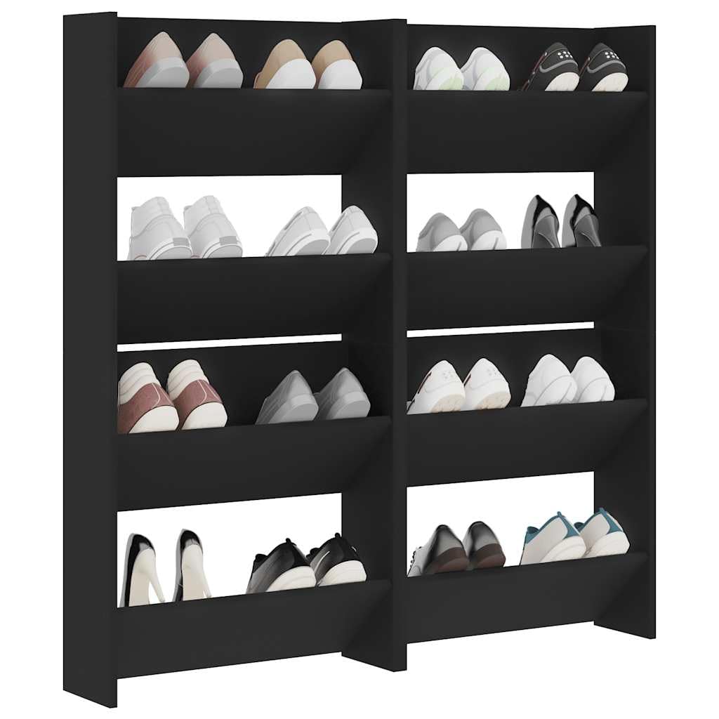Wand-Schuhschränke 4 STK Schwarz Holzwerkstoff 60x18x60 cm Schuhregal mit Schuhkipper Schuhkommode Schuhablage Schuhständer Garderobenschrank Schuhaufbewahrung für Eingang