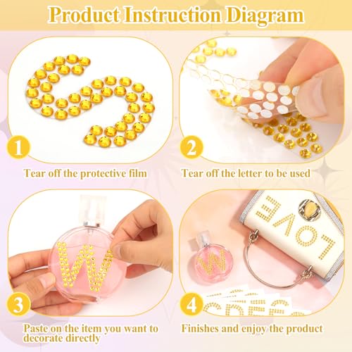 Image of 170 Pieces Rhinestone Letters Stickers 5 Sheets Glitter Self Adhesive Diamond Alphabet Sticker 1.57'' Gold Bling Crystal Letter Sticker Gemstone Border Stickers for DIY Craft Decor Clothes Bags Hats