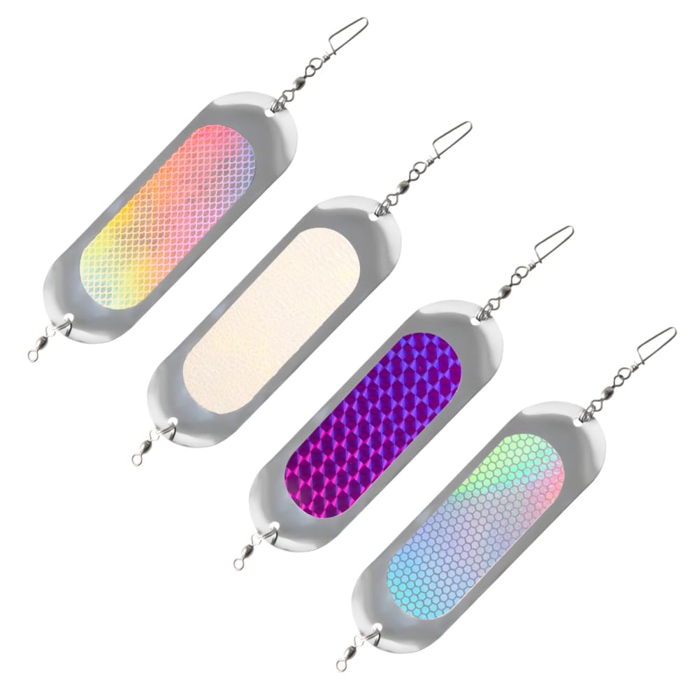 MiOYOOW Fishing Flashers, 4Pcs Reflective Salmon Lures High Visibility Fishing Diving Boards for Freshwater Seawater Fishing