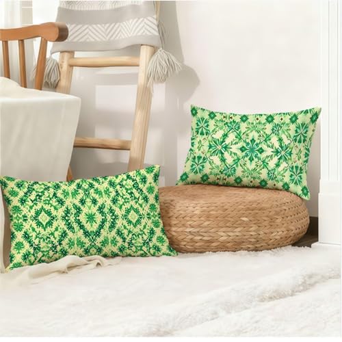 Housse coussin 50x80cm géométrique taie oreiller canapé imperméable lot de 2 vert - 5