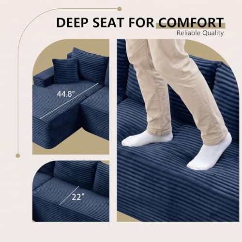 Image of 94.5 inch L Shaped Boneless Sectional Corduroy Couches for Living Room (Blue)