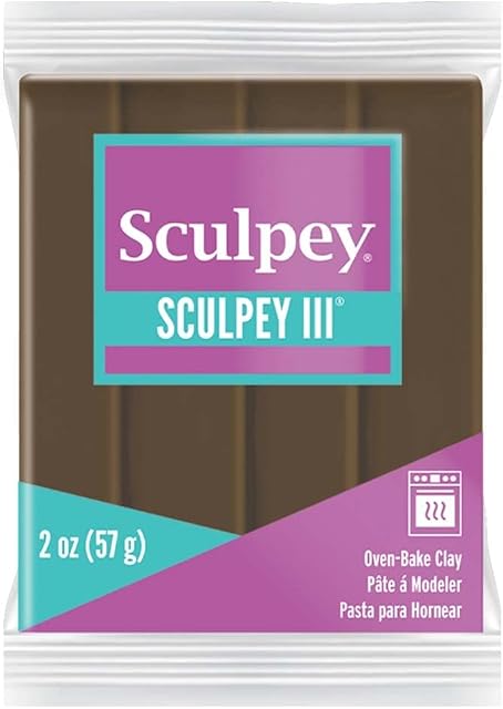 Sculpey III Polymer Oven-Bake Clay, Suede Brown, Non Toxic, 2 oz. bar, Great for Modeling, Sculpting, Holiday, DIY, Mixed Media and School Projects.Perfect for Kids & Beginners!,OSFA,S302 1109