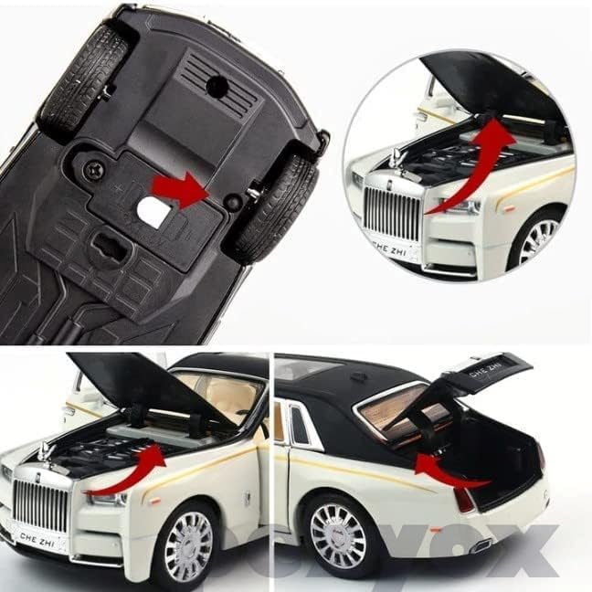 Image of 1:32 Rolls Royce Phantom Diecast Metal Pullback Openable Doors Toy Cars with Flashing Light and Musical Sound for Gifts Toys for Kids Boys and Girls. (White)