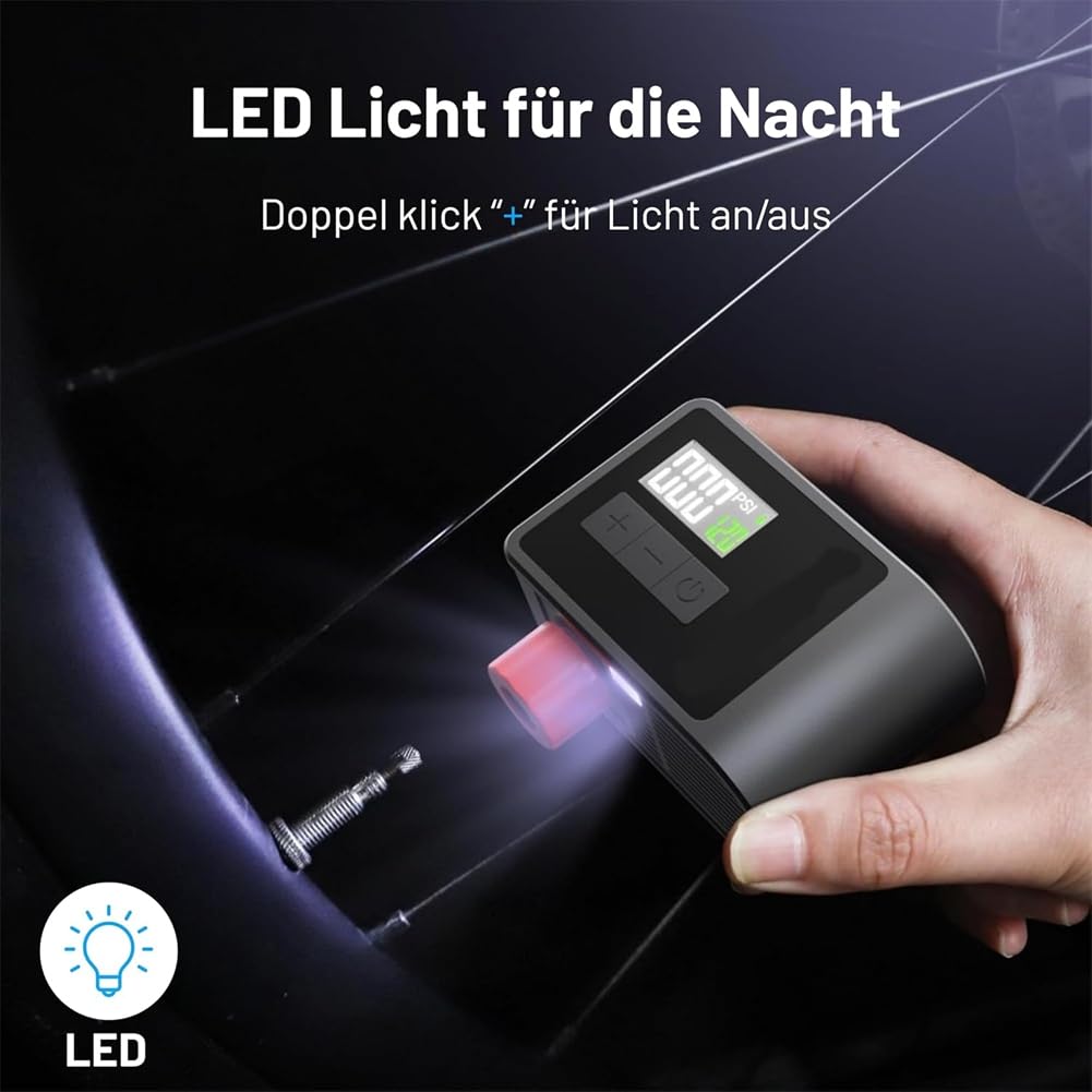 Mini Pompe à Vélo Électrique, Arrêt Automatique de 120 Psi, Charge D'Éclairage LED de Manomètre Intégré pour les Vélos de Route