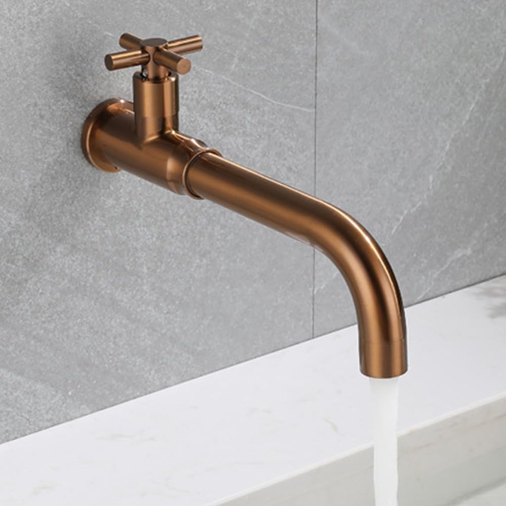 Wall Mounted Cold Water Faucet for Bathroom Sink & Garden Use, SUS304 Stainless Steel Basin Tap, Modern Wall Tap with G1/2 Thread, Single Handle(Rose gold)
