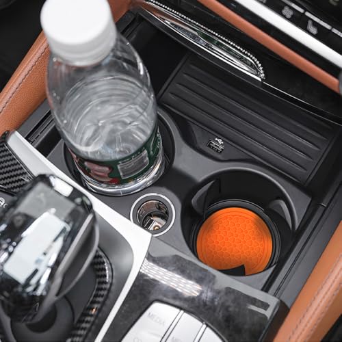 Image of Mandark 2PCS Car Cup Holder Coasters, 2.75 Inch Non-Slip Insert Water Bottle Holder Pads, Dustproof Automotive Interior Accessories Mat, Universal for Vehicles, Trucks, RVs and More(Orange)