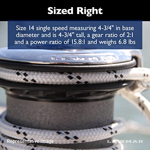 Image of Lewmar Ocean Self Tailing Winch 16CST Single Speed in Chrome - Single Speed Size 16 Winch, Gear Ratio 2:1, Power Ratio 15.8:1, Measures 4-3 /4 inch Base Diameter x 5-3 /4 inch Tall, no Tools Required