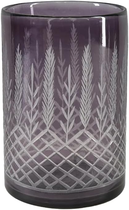 Serene Spaces Living Palm Etched Glass Hurricane – Dual-Purpose Design, Elegant Artisanal Craftsmanship, Candle Holder, Flower Arrangment, Floral Vase, Table Centerpiece (Small, Orange - Pack 1)