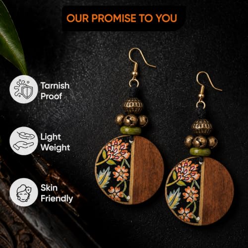 Image of Handcrafted Artistic & Tribal Earrings Collection for Women - Bohemian, Floral, Wooden & Ethnic Statement and Stud Designs