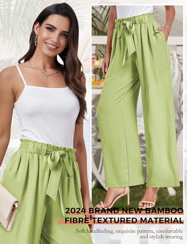 Buauty Wide Leg Pants Woman with Pockets High Waist Pant Adjustable Knot Loose Trousers Business Casual Work Pants Green3