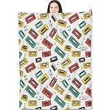 Retro-Kassettenband-Überwurfdecke für Erwachsene & Kinder, 127 x 152,4 cm, buntes Vintage-Musik-Thema, Flanelldecken für Schlafzimmer, Couch, Reisen, Heimdekoration, flauschig, weich, gemütlich