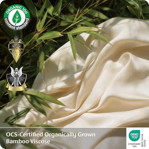 Image of Bedsure 100% Organically Grown Bamboo Viscose King Size Sheets Set | Cooling Bedsheets for Hot Sleepers | Luxury Silky Soft | 18 inch Deep Pocket with Corner Straps | Oeko-Tex Certified [Beige]