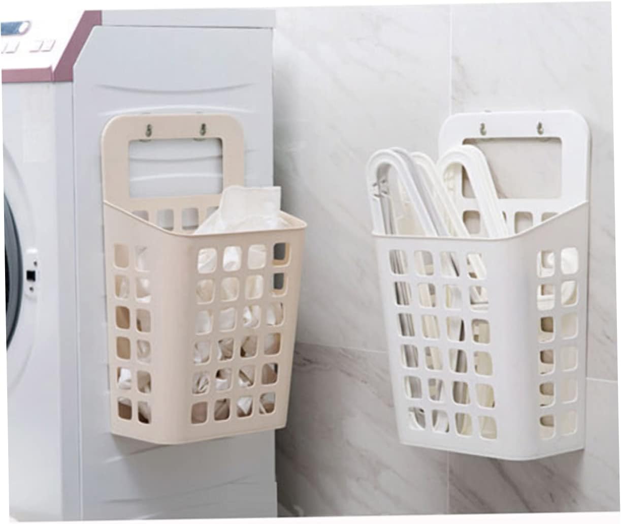 Outanaya Wall-Mounted Hanging Laundry Basket Suction Cup Plastic Storage Organizer for Clothes Toys and Towels Space-Saving Solution for Home and Office