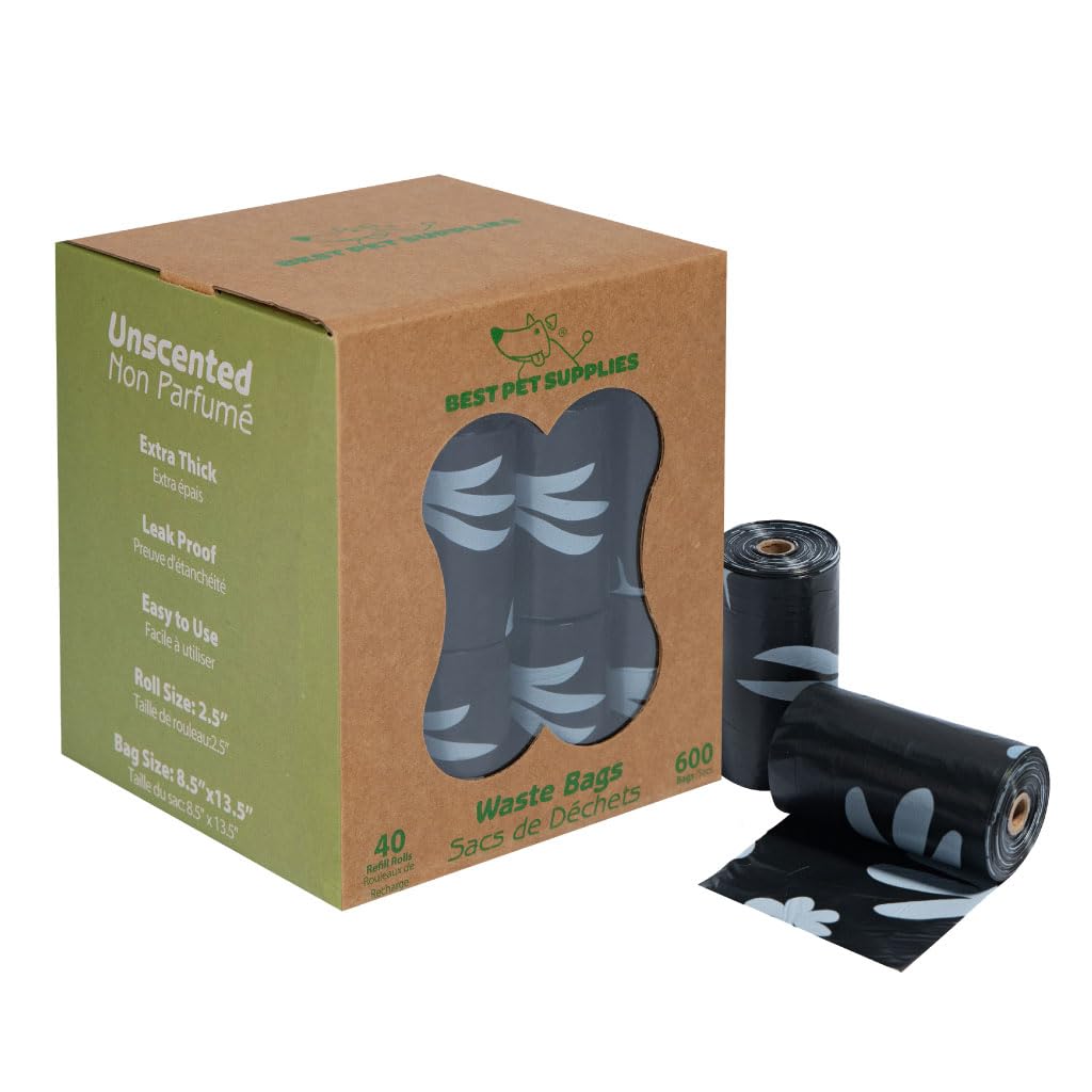 Best Pet Supplies Poop Bags for Dogs, 50% Post-Consumer Recycled Content dog waste bags on rolls, fits all poop bag holders for leashes - Black, 600 Count, Unscented
