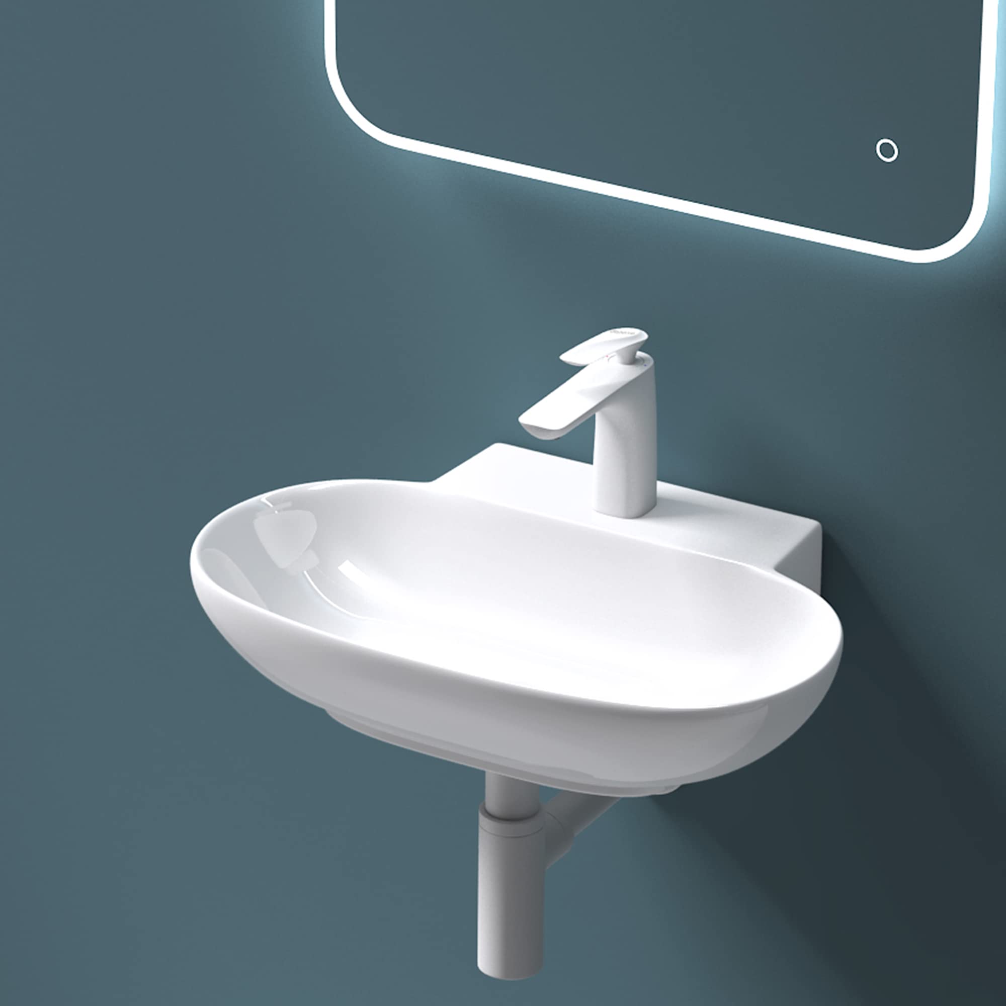 Mai & Mai Lavabo sobre Encimera Lavabo Suspendido Baño Lavabo | Ovalado | Blanco Brillante | Cerámica | 56x39,5x12,5cm | con Orificio para Grifo sin Rebosadero | Brüssel899
