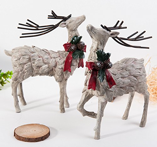 Cedar Home Resin Holiday Figurine Decorative Christmas Deer Tabletop Statue Decor, 2 Pack #TOP7