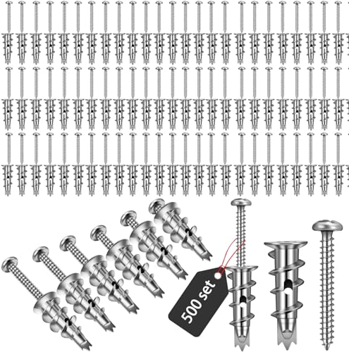 Image of 1000 Pieces Zinc Self-Drilling Metal Drywall Anchors with Screws Kit, Bulk Heavy Duty Wall Anchors and #8 x 1-1 /4'' Screw (500 Anchors+500 Screws) Includes
