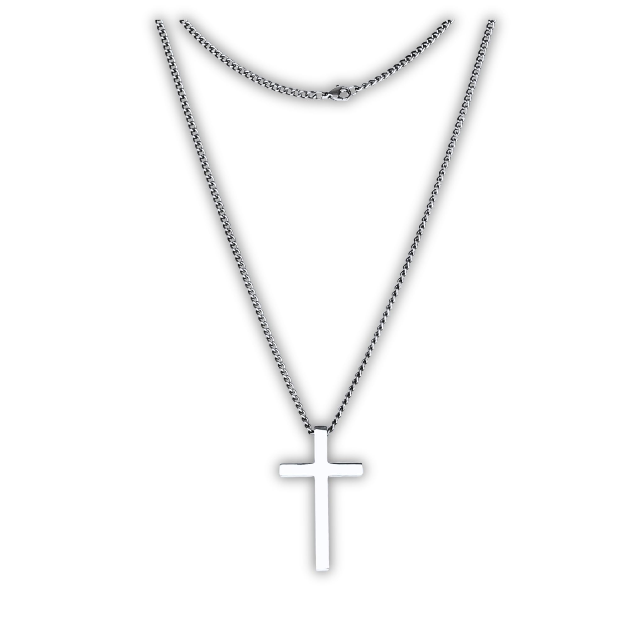 Collar de TITANIO 100% puro, Cadena de cubana de titanio de 2,8 mm con colgante en forma de cruz altamente pulida 42x24mm, hipoalergénico