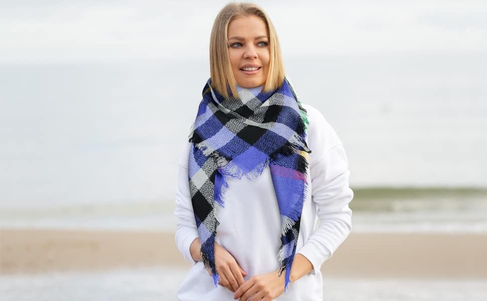 Plaid Blanket Scarf Winter Warm Fall Scarfs for Women, Lightweight Woven Soft Oversized Stylish Tartan Scarves Shawl Wraps - Image 4