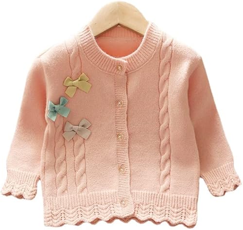 Moonnut Baby Girls Cardigan Sweaters Bow Soft Knitted Coat for 1-5 Years (2T, Pink)
