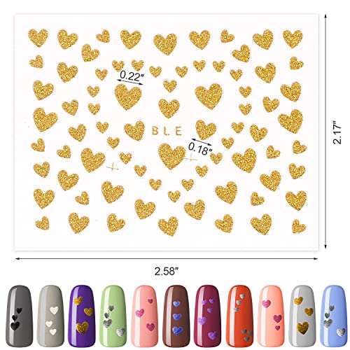 Pagow 16 Sheets Heart Nail Art Stickers, 8 Color Love Heart Nail Decals Self-Adhesive Nail Stickers Fingernail Christmas Decoration Gifts For Women Girls Kids #TOP1