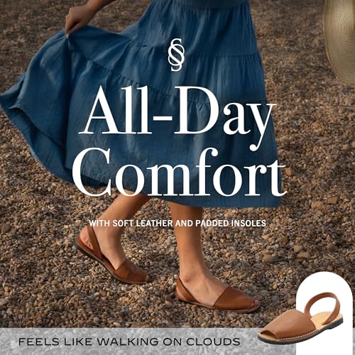 Image of The Spanish Sandal co Classic Flat Sandals for Women, Dressy Soft Leather Peep Toe Sandals for Women, Versatile Casual Slip-on Flats