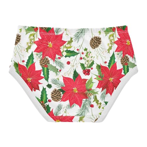 Joisal Red Poinsettia Flowers White Red Cute Panties Girl Toddlers Underwear Floral Cotton Fun Print Briefs Kids Undies 2t2