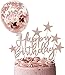 YUESUO Tartas de Cumpleaños Topper de Oro Rosa, Happy Birthday Decoracion Tarta, Cake Topper Estrellas, Decoracion Tartas Globos de Confeti