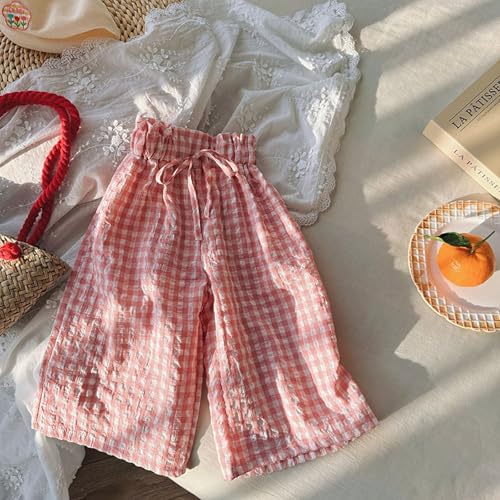 Baby Cotton Linen Long Bloomers Soft Cotton Striped Harem Pants for Boys Girls Elastic Waist Long Pants Bloomers 8-9 Years 23 Pink2