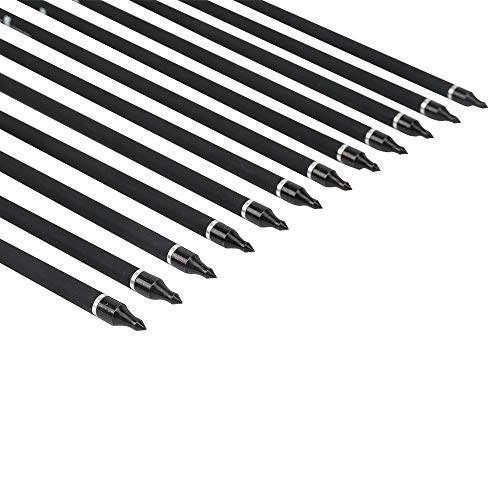 Pg1Archery Carbon Crossbow Bolt, 20 Inch Archery Crossbolt Arrows Fletched 4 Inch Vane With Replaceable Field Points Tips (12 Pack) Black White #TOP4