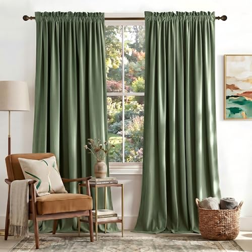 NICETOWN Sage Green Blackout Curtains 120 inches Long 2 Panels (52-inch Wide), Farmhouse and Sleek Velvet Drapes and Curtains for Doorway, Office, Dorm