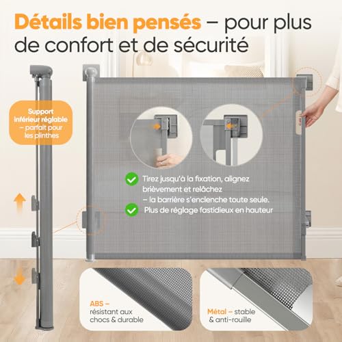 Barrière de sécurité extensible et haute enroulable pour portes