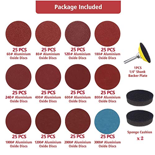 300Pcs Sanding Discs Pad Kit, 2 Inch Hook And Loop Sanding Pad With Shank Backer Plate And Soft Foam Buffering Pad, Sandpaper Disc For Drill Grinder Rotary Tools Assorted 60-3000 Grits #TOP1