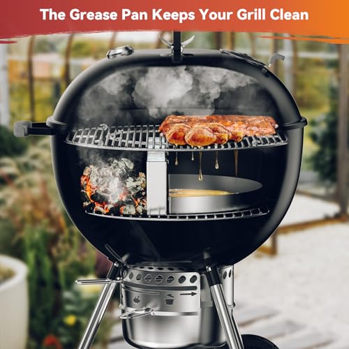 onlyfire Tropfschalen mit Abnehmbarer Wasserreservoir und Holzkohletrenner, Fettauffangschale Gasgrill für Weber 57cm Kugelgrills, Edelstahl Grilltropfschalen, Halbrund