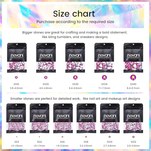Image of Novani Crystal Rhinestones, Flatback Loose Gemstones 1440pcs Glass Rhinestones for Clothes Shoes Crafts Makeup Nail Art and DIY Decorations(SS20, Light Siam AB)