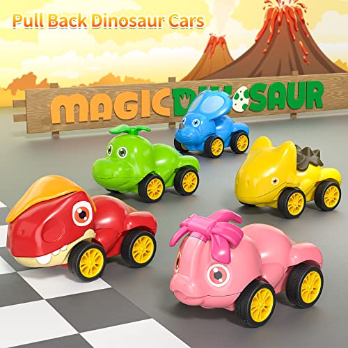 5 Pack Dinosaur Race Car Toys For Toddlers Kids 1 2 3 4 5 Years, Double Sided Play Mat Can Be Storage Bag, Simulated Volcano With Water Mist Spray And Sounds, Gift For Boys And Girls #TOP3