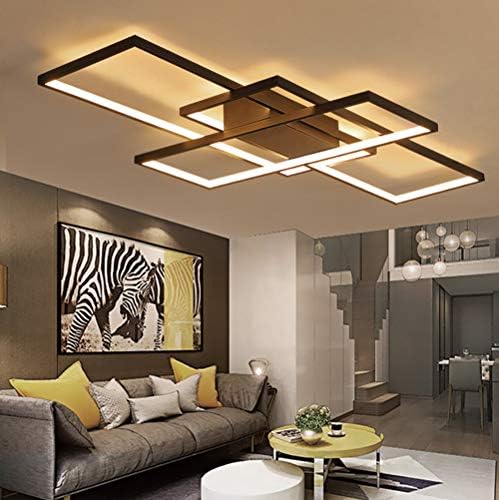 LED Living Room Dining Room Flush Mount Ceiling Light Fixtures Ceiling Hanging Lighting Dimmable Remote Acrylic Chandeliers Modern Designer 3 Rectangle Hotel Lobby Kitchen Bedroom (Black, L43.3 in)