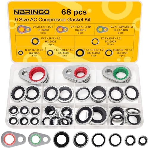 NBRINGO 68 PCS AC Compressor Gasket Kit - Compatible with 15-32241 GM Original Equipment, R134a AC Seal Kit Includes Bonded Washers & A/C Line Seals for Automotive Air Conditioner Repair
