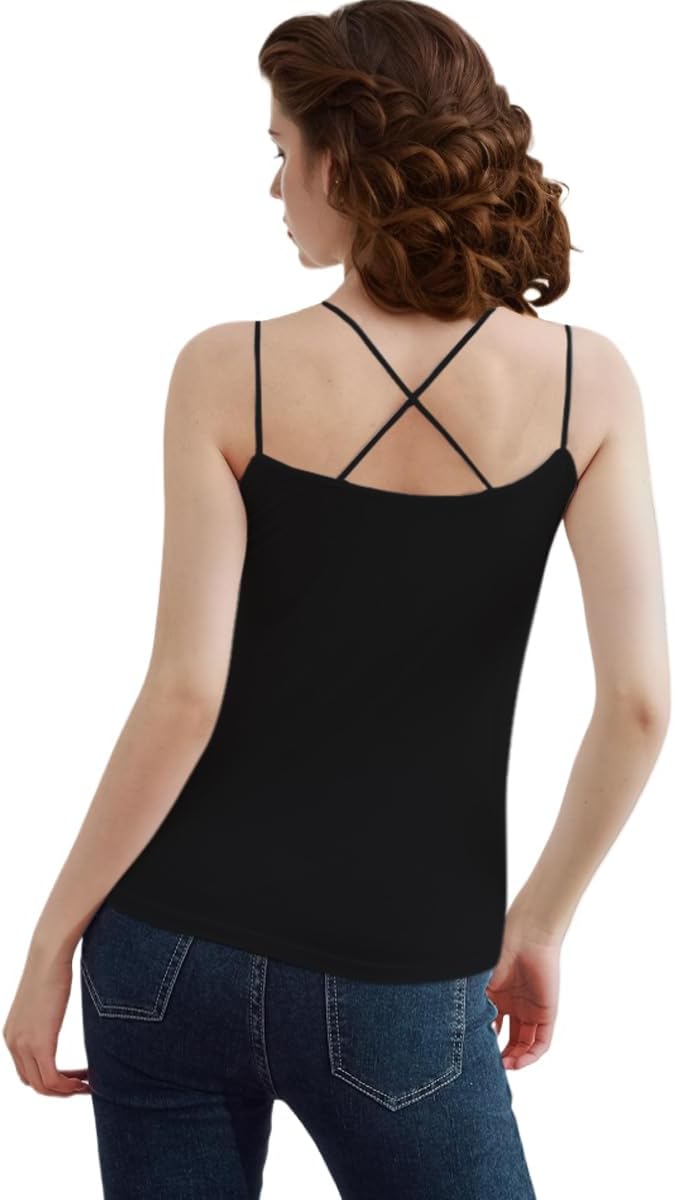 Spaghetti Strap Tank Top with Built in Bra for Women, V-Neck Camis Tops Built Bra Women's Undershirts Padded Camisole Tanks - Image 3